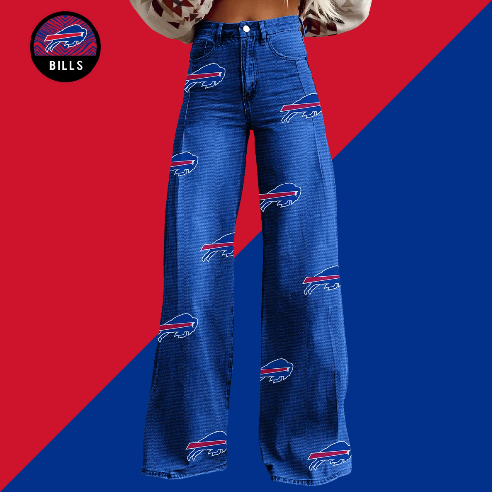 Women's Vintage casual wide LegPants-Buffalo Bills - fitnfan