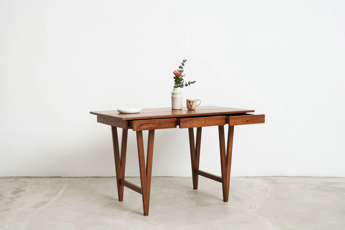 V Legs Writing Desk with 3 Drawers