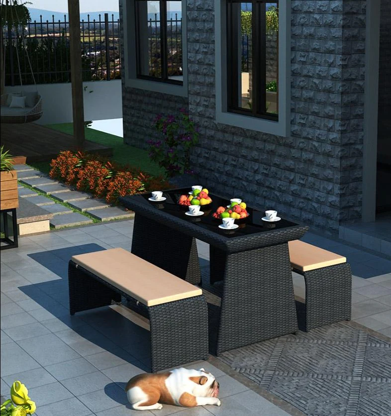 Outdoor Rattan Bench Set