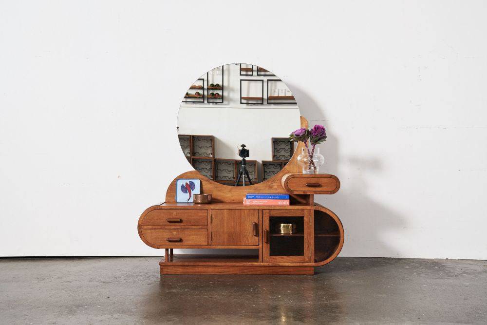 Art Deco Dresser with Round Mirror