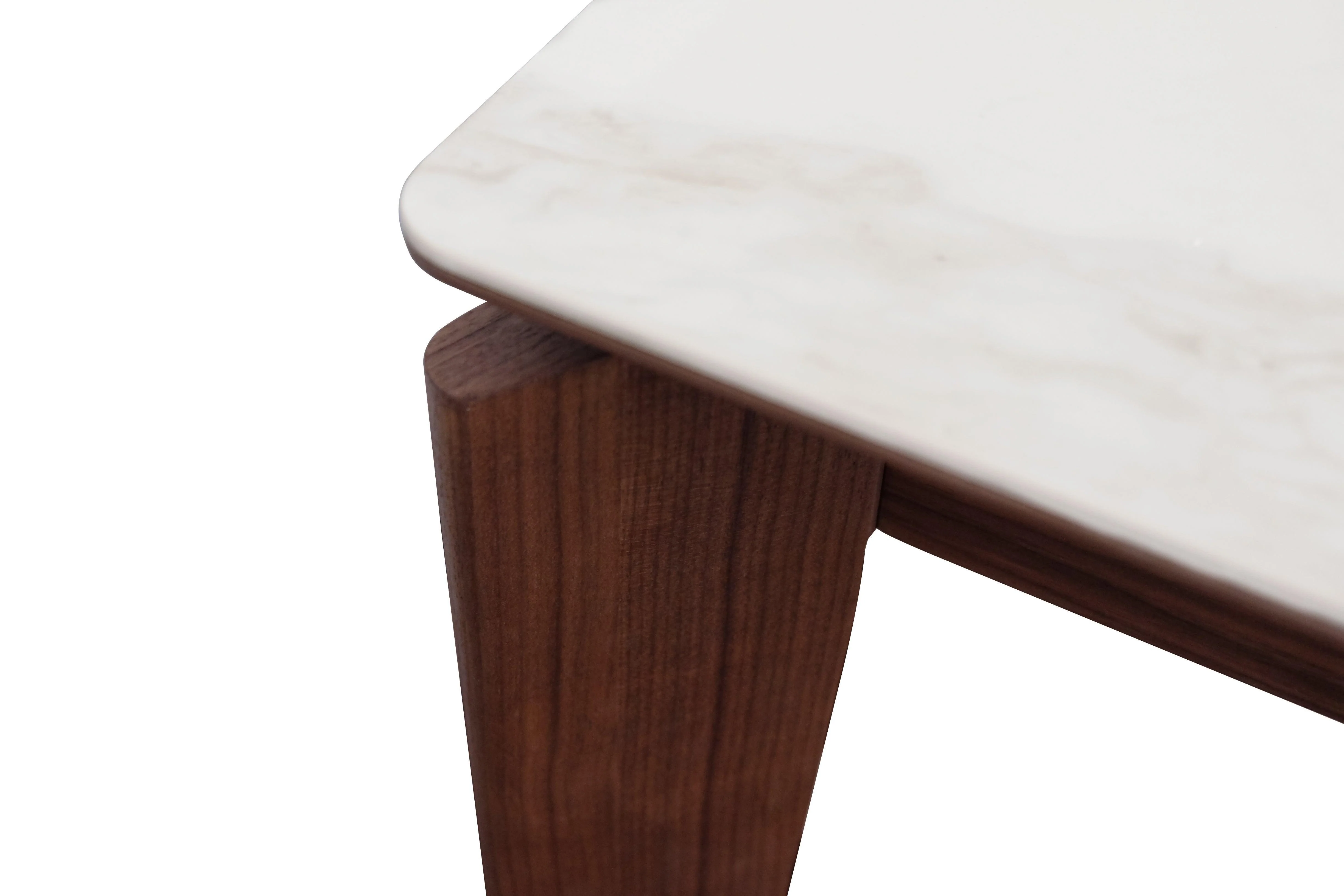 Montreal Dining Table (160cm) in White Ceramic and Walnut Veneer