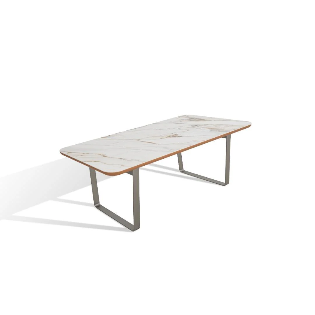Seville Dining Table in White Ceramic & Stainless Steel Finish