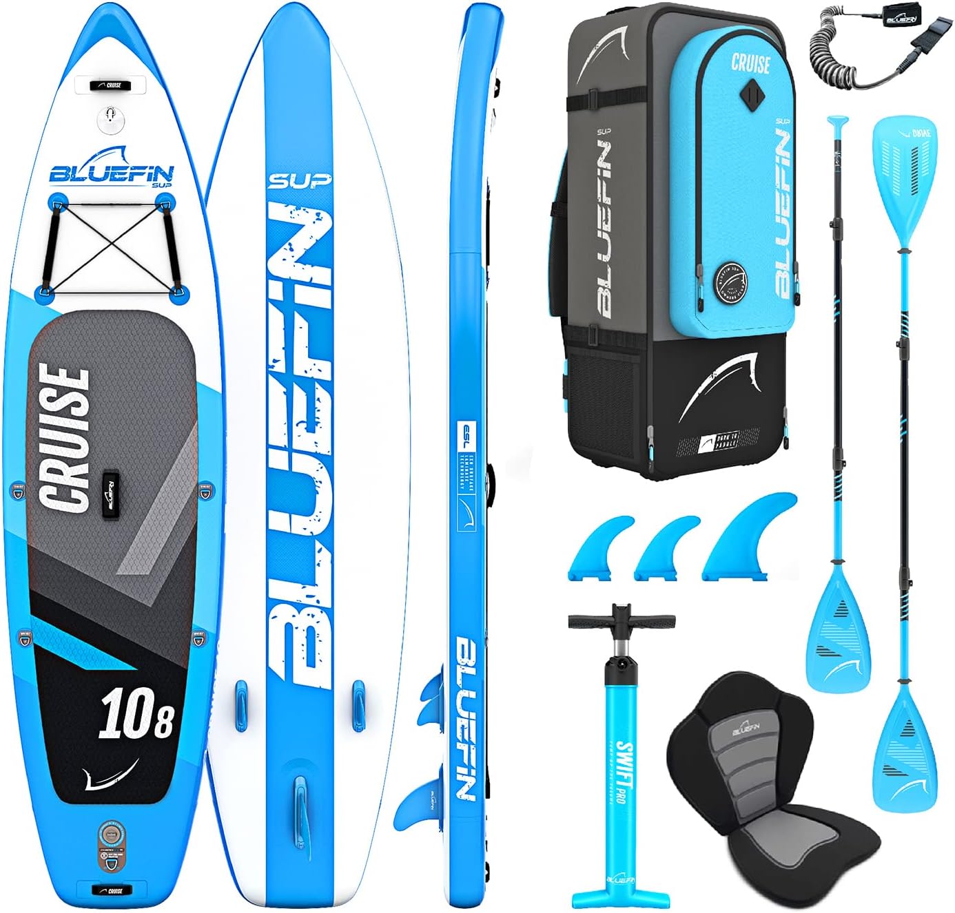 Bluefin Cruise SUP Inflatable Stand Up Paddle Board | Premium Paddleboard Accessories | Multiple sizes: Kids, 9'8, 10'4, 10�?, 12�? 15'