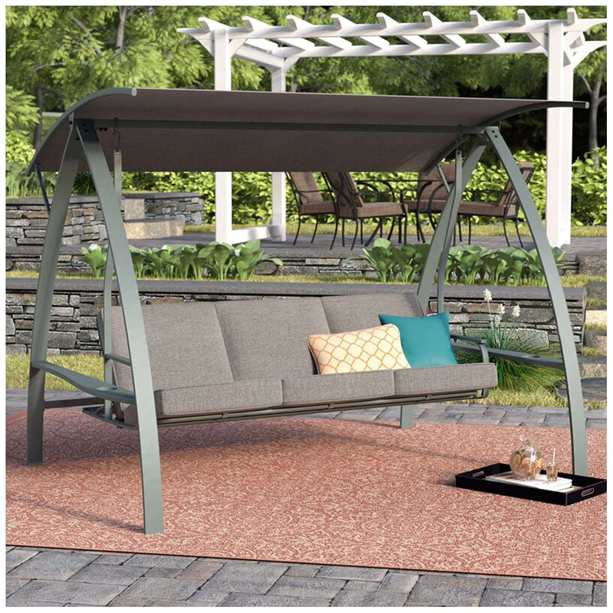 【Home&Garden】3 Person Patio Swinging Bench Chair 3-Seat Daybed Porch Swing Seater Outdoor Porch Swing