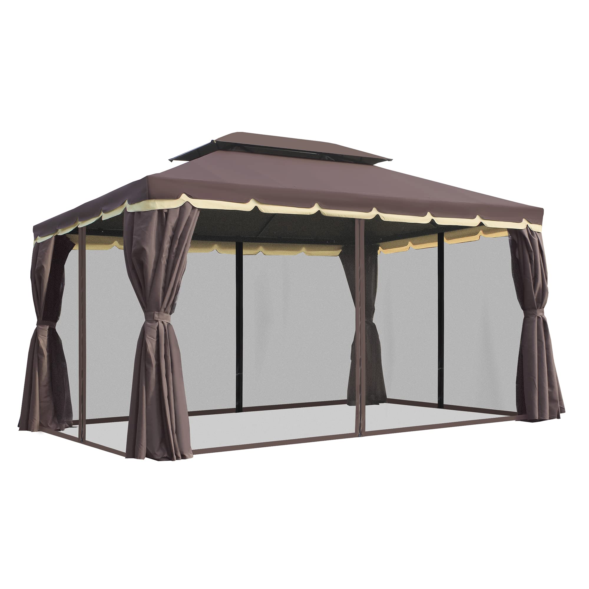 【Gazebo】10 x 13 ft double roof aluminium frame pavilion with mesh and curtains