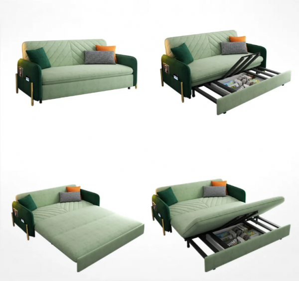 【Furniture】King Bed Sofa Green Upholstered Convertible Sofa