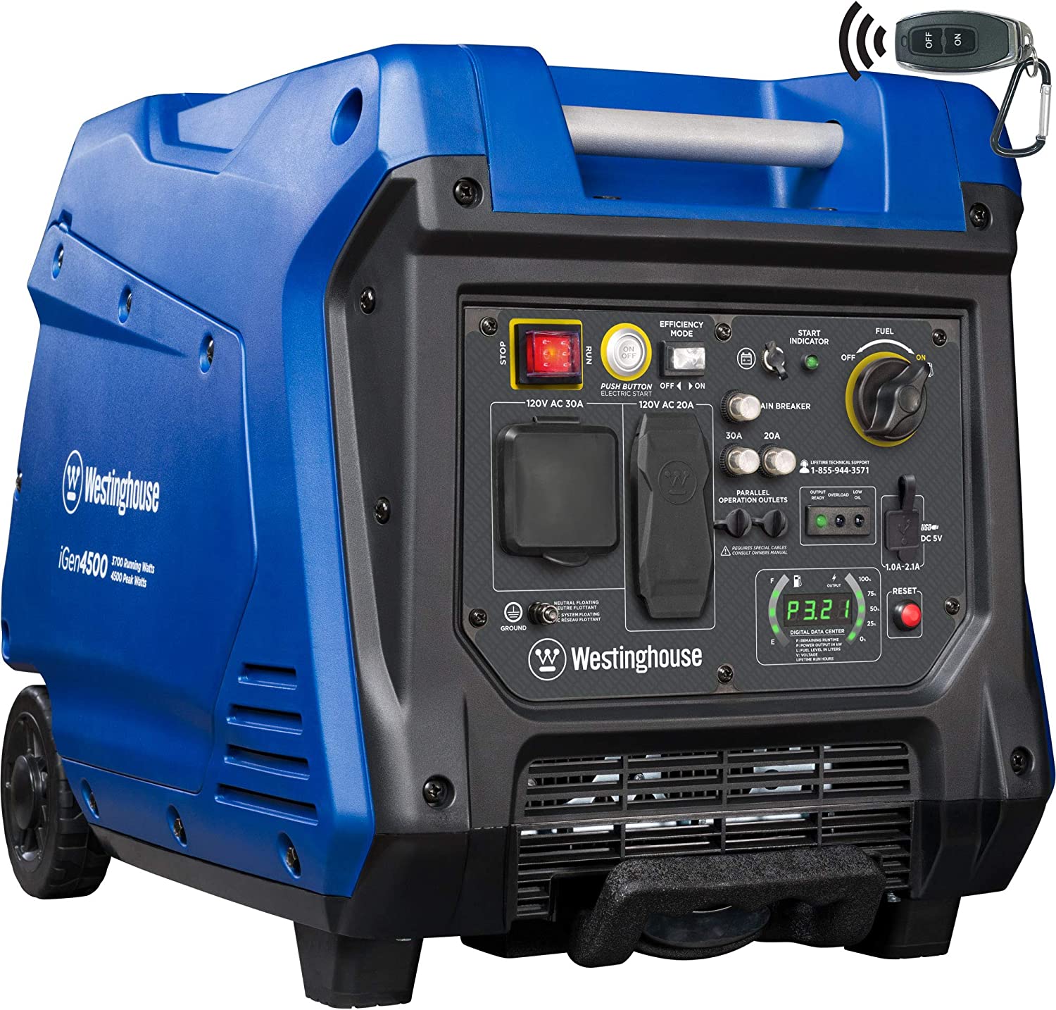 【Appliances】4500 Watt Super Quiet Portable Inverter Generator, Remote Electric Start with Auto Choke, Wheel & Handle Kit