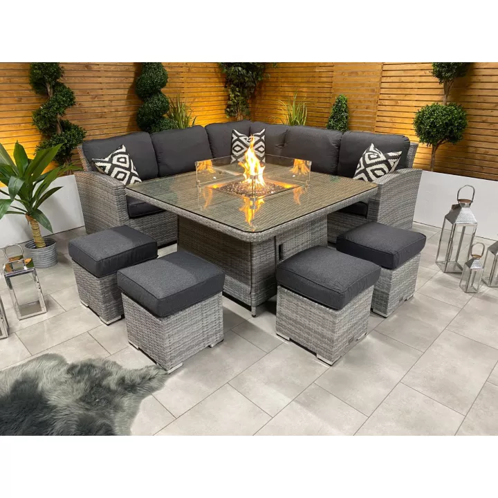 8 PCS Patio Furniture Set, Fire Table Set Sectional Outdoor Furniture Firepit Stone Grey