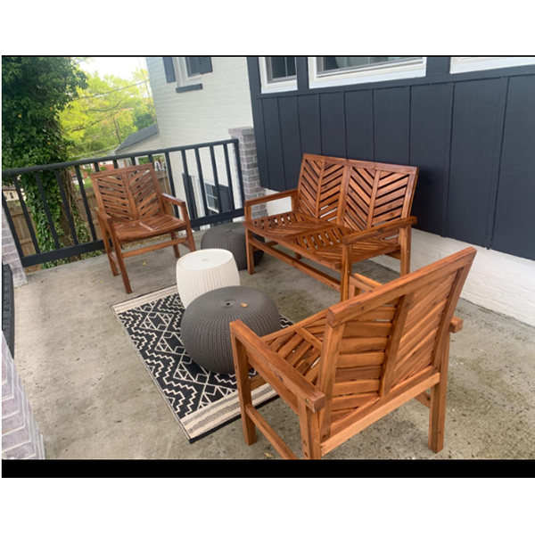 【Furniture】6 Person Outdoor Wooden V-Shaped Patio Furniture Dining Table Set Extendable Table and Chairs, 7 Pieces
