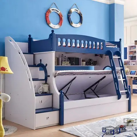 【Furniture】Bunk beds for boys and girls ages 5 to 8 bedroom pink blue Castle Pirate beds