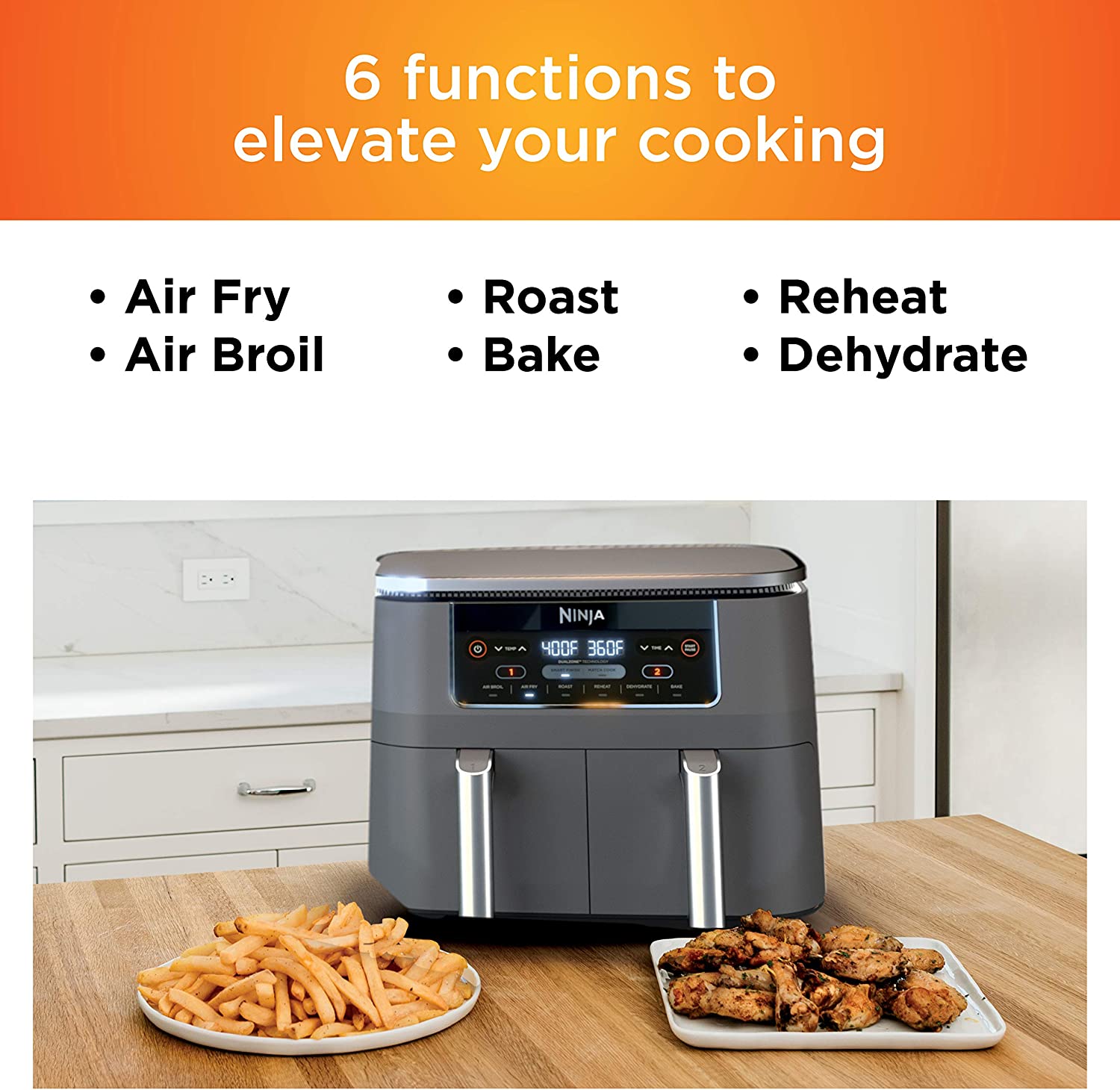 【Electronics】【BS】Ninja DZ201 Foodi 8 Quart 6-in-1 DualZone 2-Basket Air Fryer with 2 Independent Frying Baskets