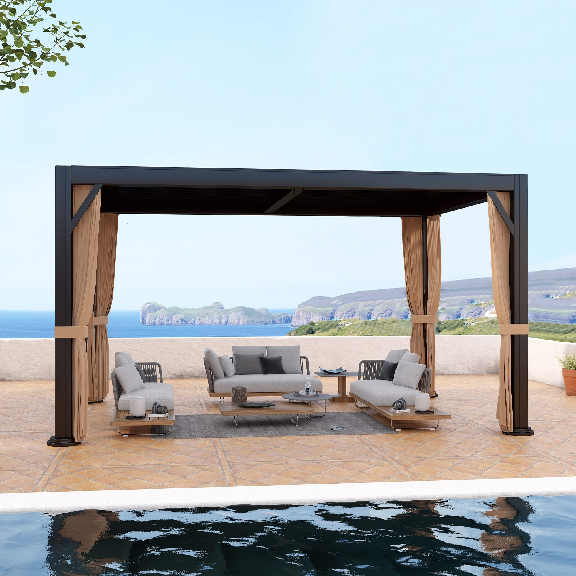 【Home&Garden】Outdoor Louvered Pergola 10'x13' Patio Hardtop Gazebo Sun Shade Shelter Outside Canopy