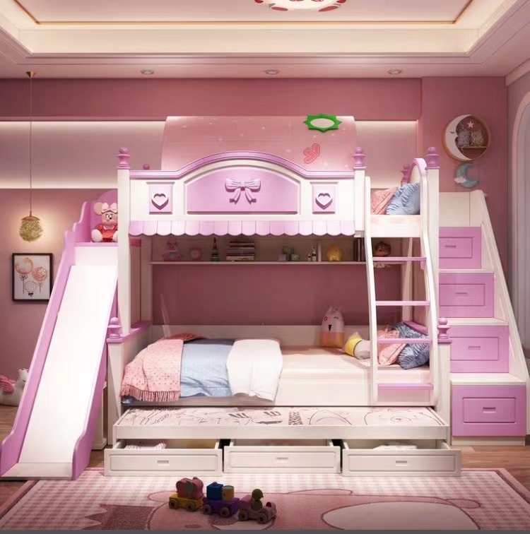 【Furniture】【BS】Slide Pink Bunk Bed, purple bunk bed