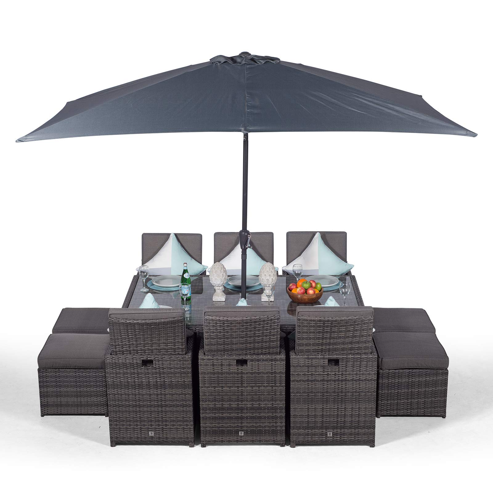 【Home&Garden】【BS】Cube Rattan Garden Furniture Set Chairs Sofa Stool Table Patio 6 Seater Set