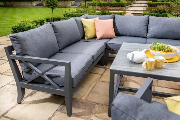 【Home&Garden】Hartman Sorrento Square Casual Dining Set With Gas Fire Pit & Lounge Chairs Corner Sofa set