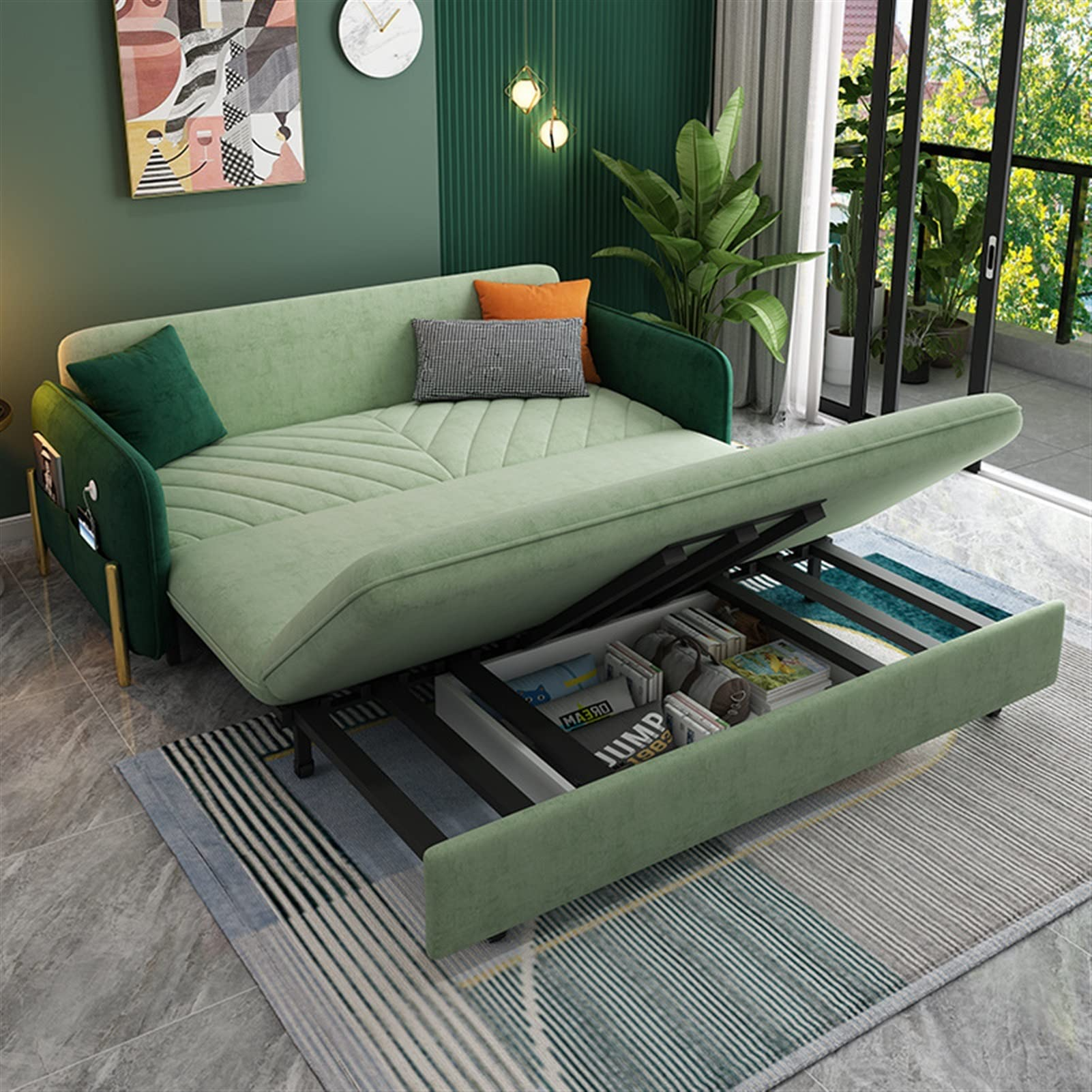 【Furniture】【BS】King Bed Sofa Green Upholstered Convertible Sofa