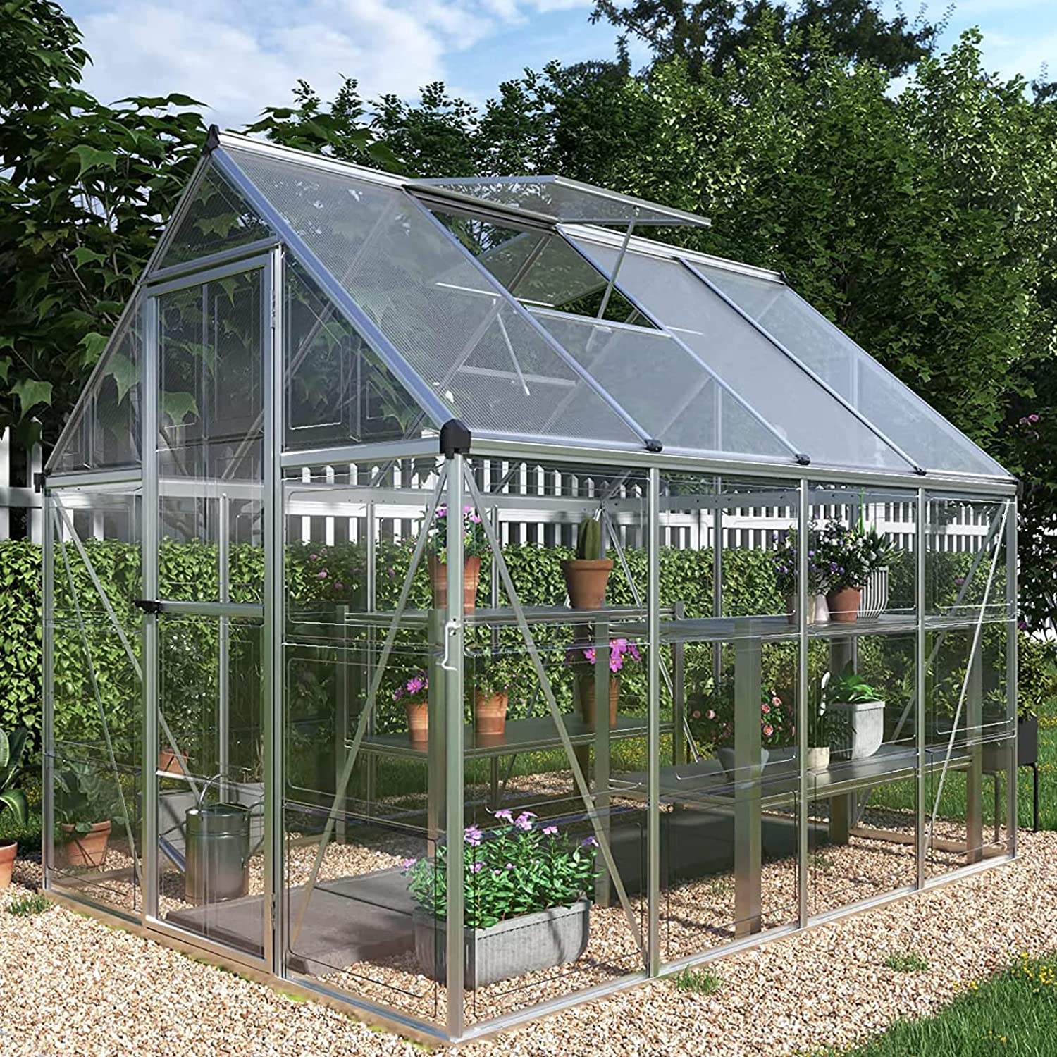 【Home&Garden】6x8 FT Hybrid Polycarbonate Greenhouse 2 Vent Window with Lockable Hinged Door