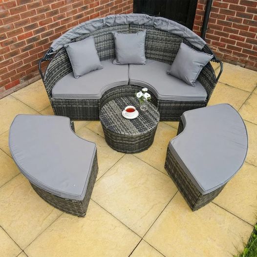 【Home&Garden】CAMROSE RATTAN GARDEN DAY BED IN GREY