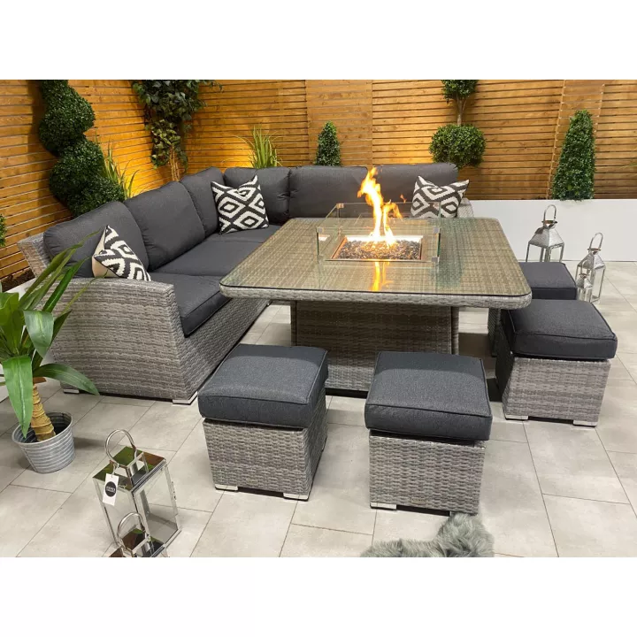 8 PCS Patio Furniture Set, Fire Table Set Sectional Outdoor Furniture Firepit Stone Grey