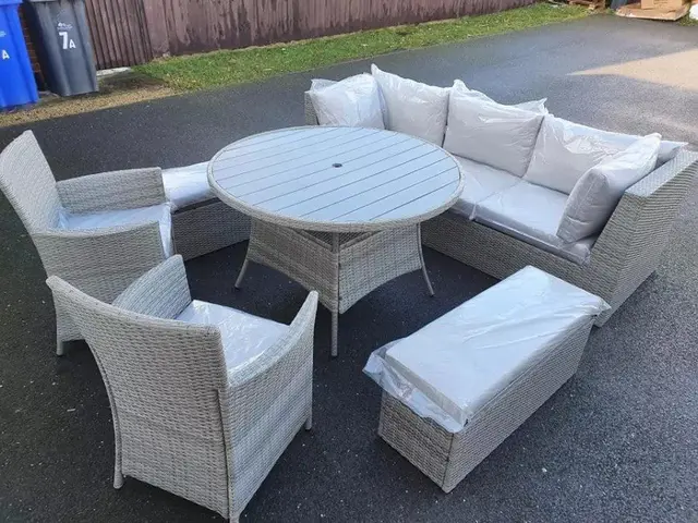 【Home&Garden】9 seater luxury set of garden furniture in grey rattan