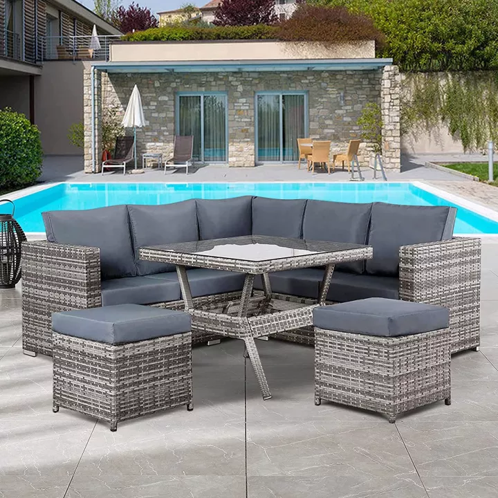 【Furniture】【BS】Semi-Assembled Rattan Garden Furniture Set 5 Piece Corner Sofa Cutlery Set