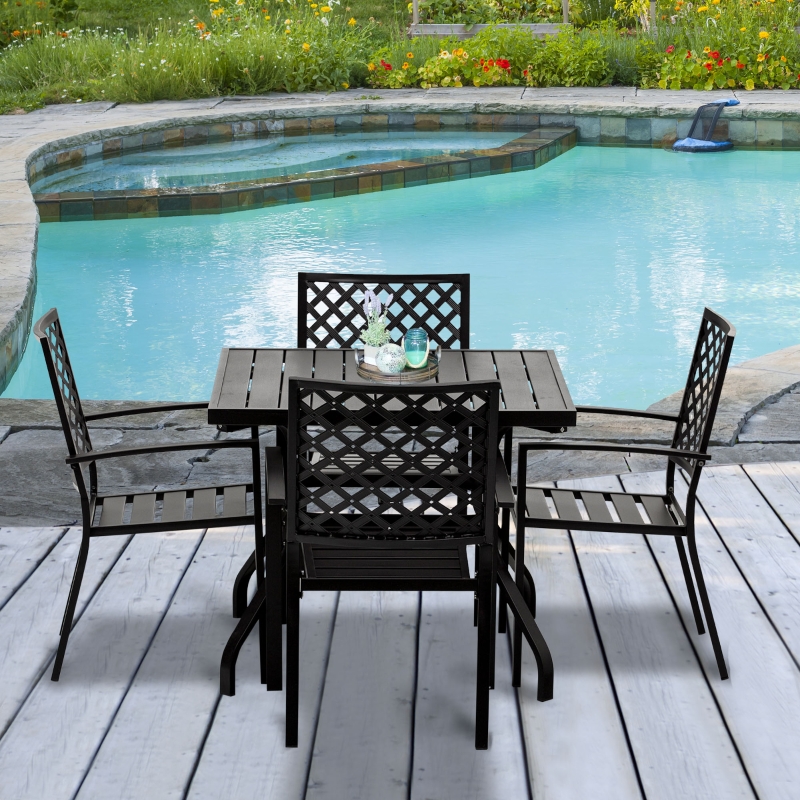【Furniture】 5 PCs Outdoor Patio Dinning Set for 4 People with Table Modern Stylish Chair Metal Frame, Black