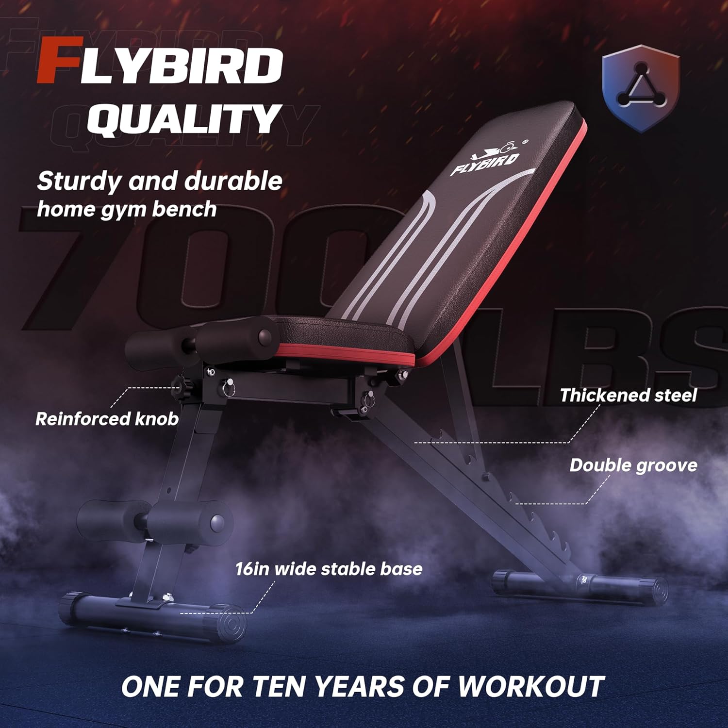 FLYBIRD Adjustable Bench,Utility Weight Bench for Full Body Workout- Multi-Purpose Foldable incline/decline Bench