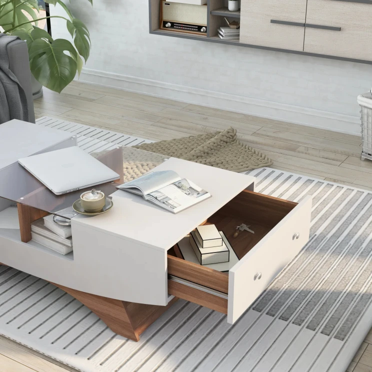 【Furniture】Madilynn Trestle Coffee Table with Storage
