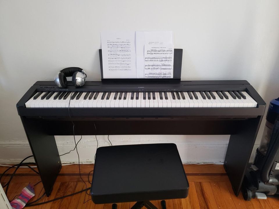 YAMAHA P45 88-Key Weighted Digital Piano Home Bundle With Wooden Furniture Stand And Bench