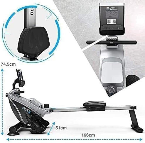 Bluefin Fitness BLADE Home Gym Foldable Rowing Machine | Magnetic Resistance Rower | 8 x Tension Levels | Smooth Belt Drive | LCD Digital Fitness Console | Smartphone App | Black & Grey Silver
