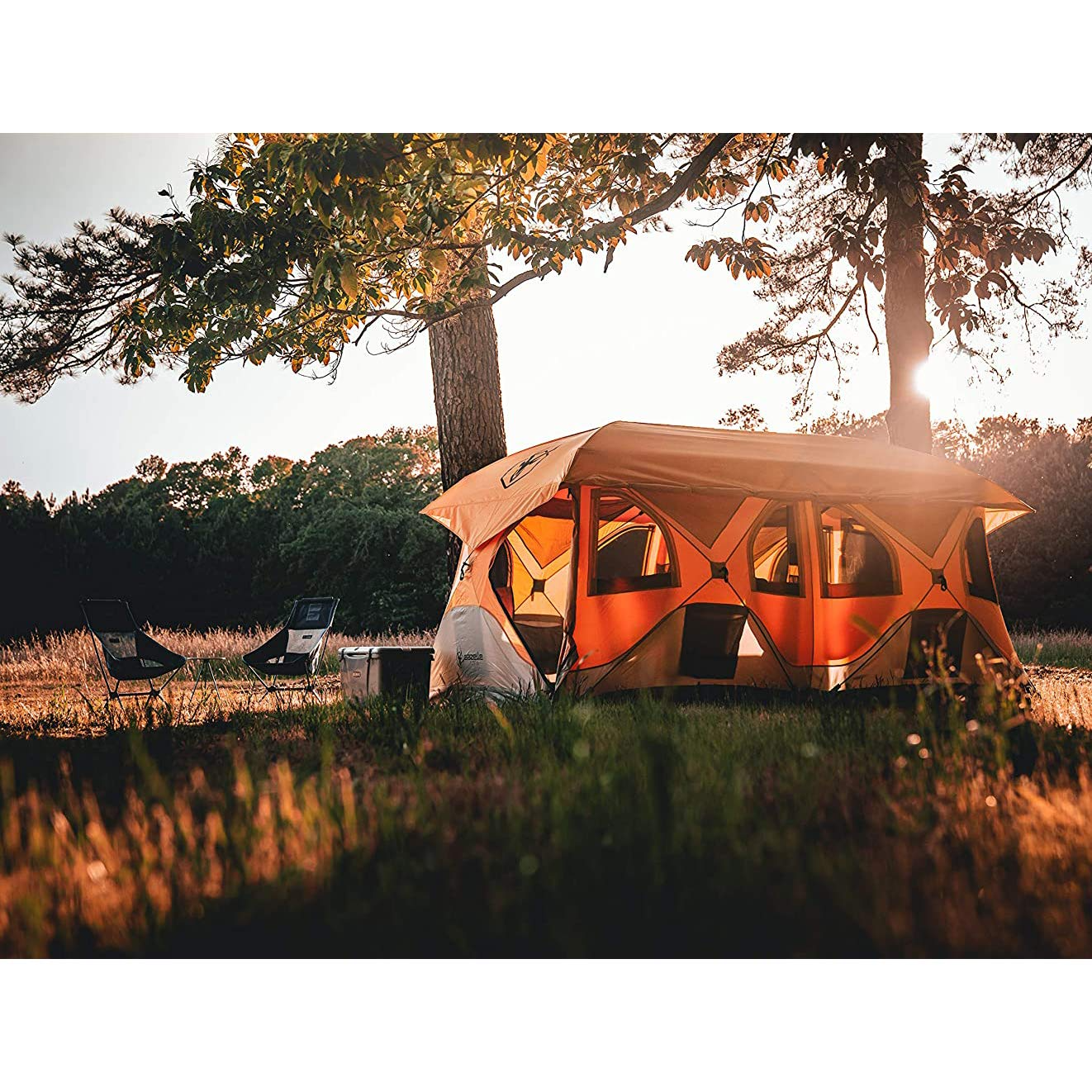Gazelle T4 Plus Extra Large 4 to 8 Person Portable Pop Up Outdoor Shelter Camping Hub Tent with Rain Fly & Extended Screened In Sun Room, Orange
