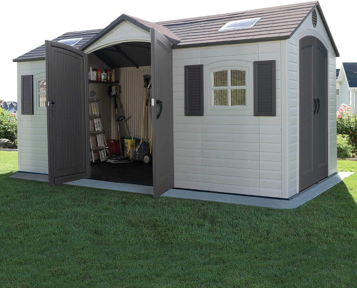 Lifetime 60079 Outdoor Storage Shed, Desert Sand, 15 x 8 ft - Double Door