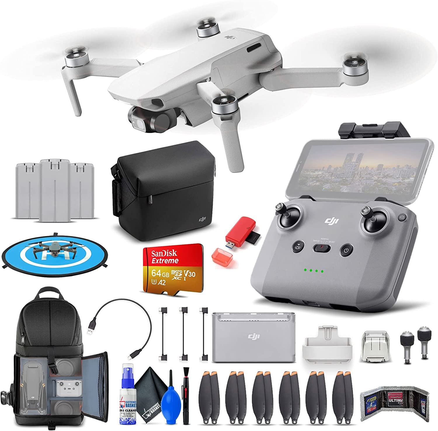 DJI Mini 2 Fly More Combo – Ultralight Foldable Drone, 3-Axis Gimbal with 4K Camera, 12MP Photos, 31 Mins Flight Time, Case, 128gb SD Card, Landing pad Kit with Must Have Accessories