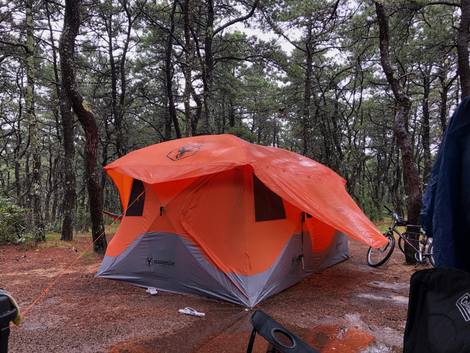 Gazelle T4 Plus Extra Large 4 to 8 Person Portable Pop Up Outdoor Shelter Camping Hub Tent with Rain Fly & Extended Screened In Sun Room, Orange
