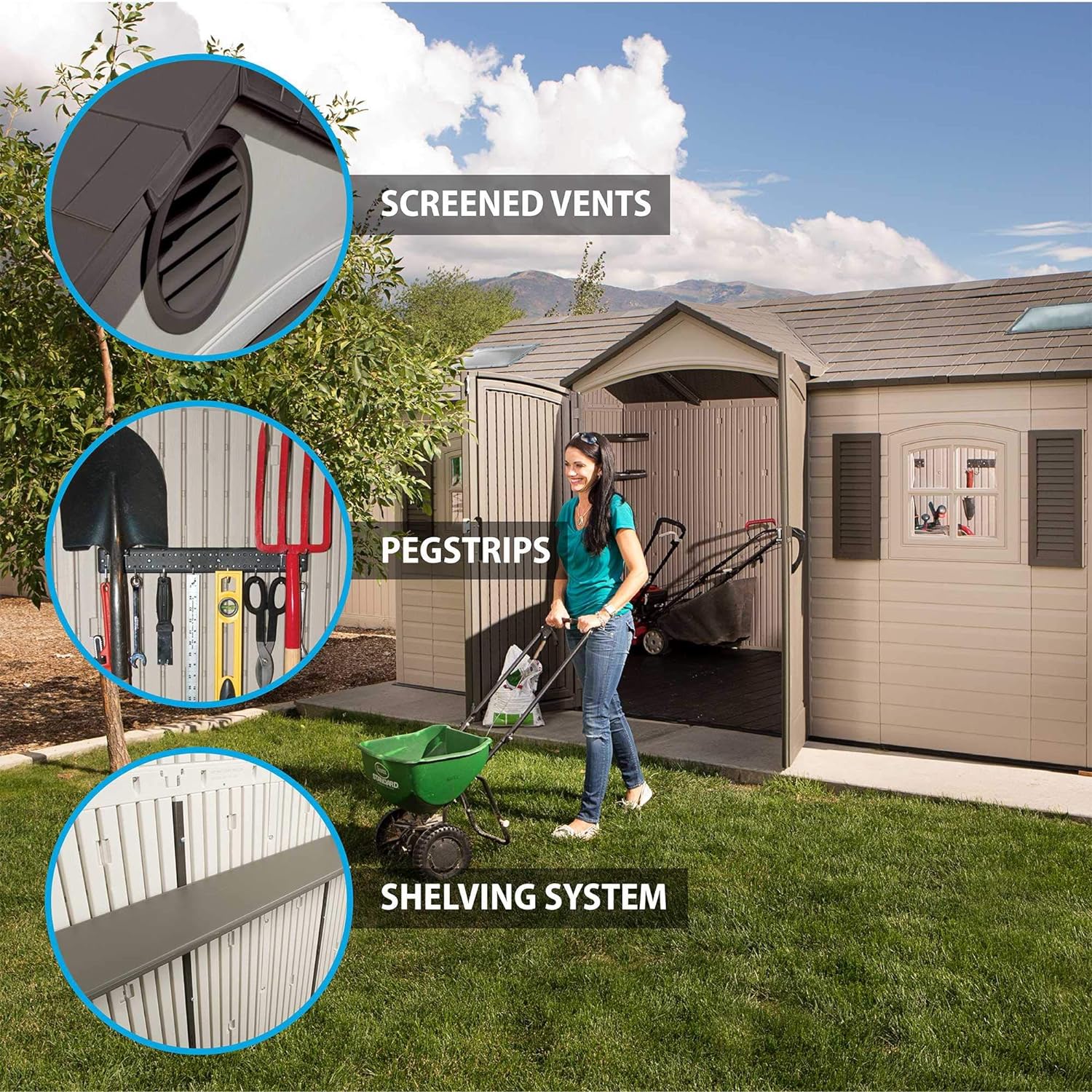 Lifetime 60079 Outdoor Storage Shed, Desert Sand, 15 x 8 ft - Double Door