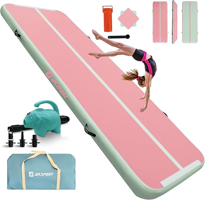 AKSPORT Air Mat Roller Track 10ft 13ft 16ft 20ft Inflatable Gymnastics Mat with Air Pump for