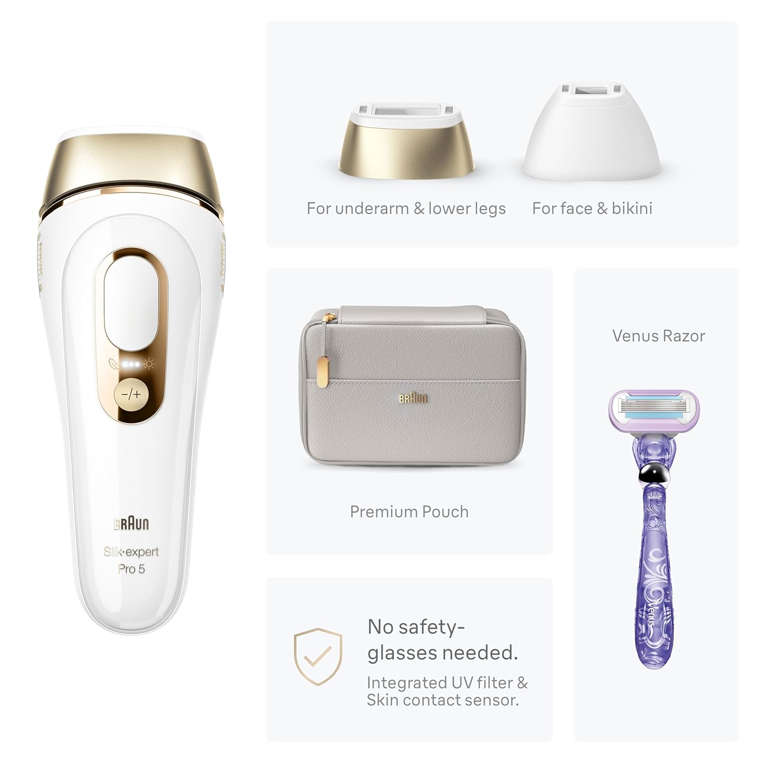 Braun IPL Skin i Expert Home Laser Hair Remover, Holiday Gift for Men and Women, Free Application, Makeup Case, Venus Shaver, 3 Smart Heads, PL7243
