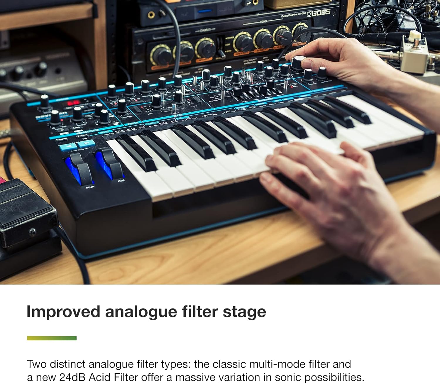 Novation Bass Station II Analog Single Synth – Includes 64 factory patches, pattern-based sequencer and emulator, two oscillators and an additional sub-oscillator