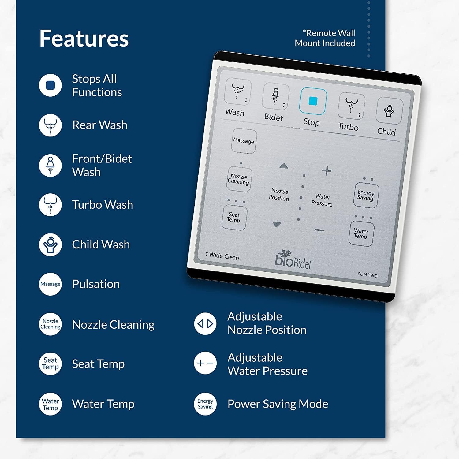 Bio Bidet Slim Dual Electric Bidet Toilet Round, Warm Water Heated Seat, Night Light, Front and Back Cleaning, Wireless Remote Control, White