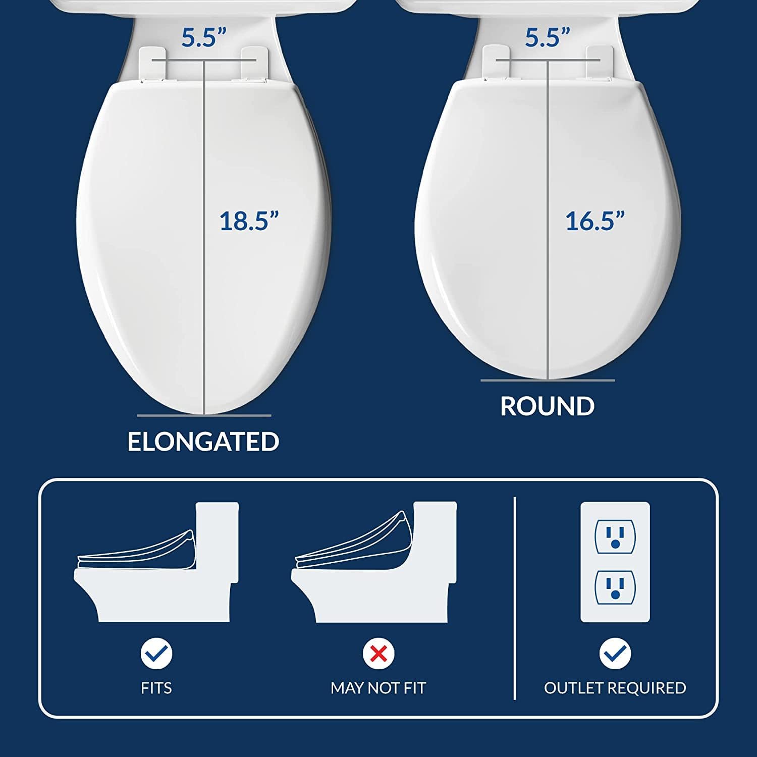 Bio Bidet Slim Dual Electric Bidet Toilet Round, Warm Water Heated Seat, Night Light, Front and Back Cleaning, Wireless Remote Control, White