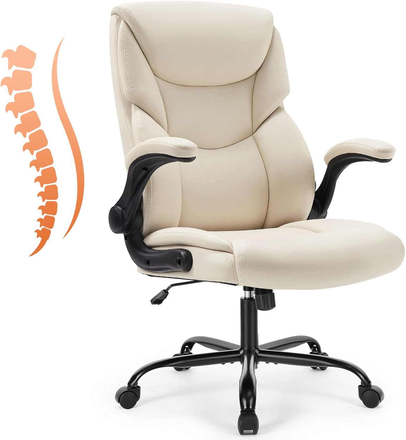 Sweetcrispy Computer Gaming Chair, Ergonomic Office Chair Heavy Duty Task Desk Chair with Flip-up Arms, PU Leather, Adjustable Swivel Rolling Chair with Wheels