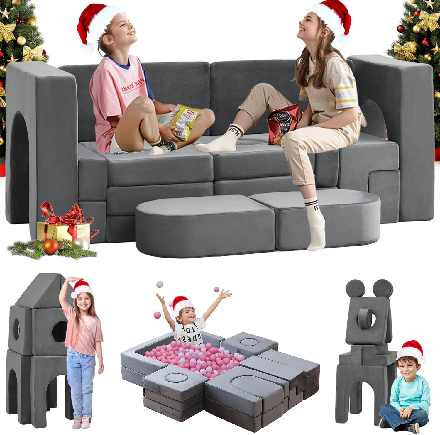 22Pcs Modular Kids Play Couch, Floor Sofa for Children, 1000+DIY Creativing Playroom Furniture for Toddlers, Convertible Foam and Floor Cushion for Boys and Girls