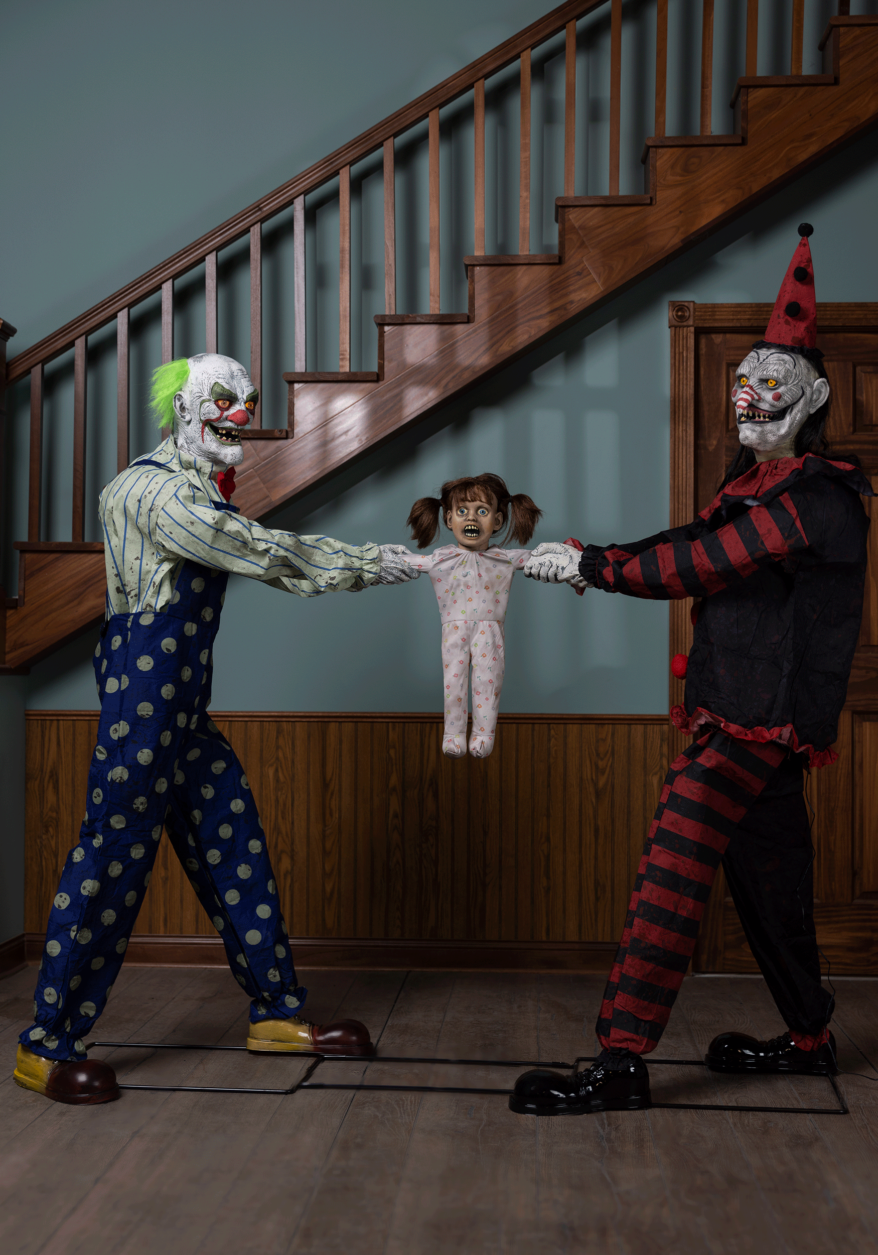 Animated Tug of War Evil Clowns Halloween Prop