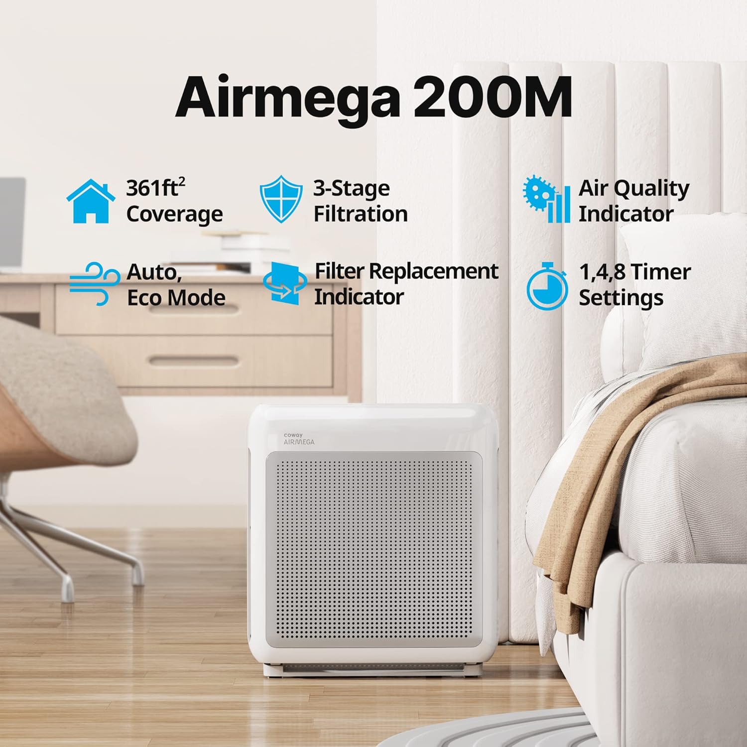 Coway Airmega AP-1512HHS App-Enabled Smart Technology, Compatible with Amazon Alexa True HEPA Air Purifier, Black/Bronze