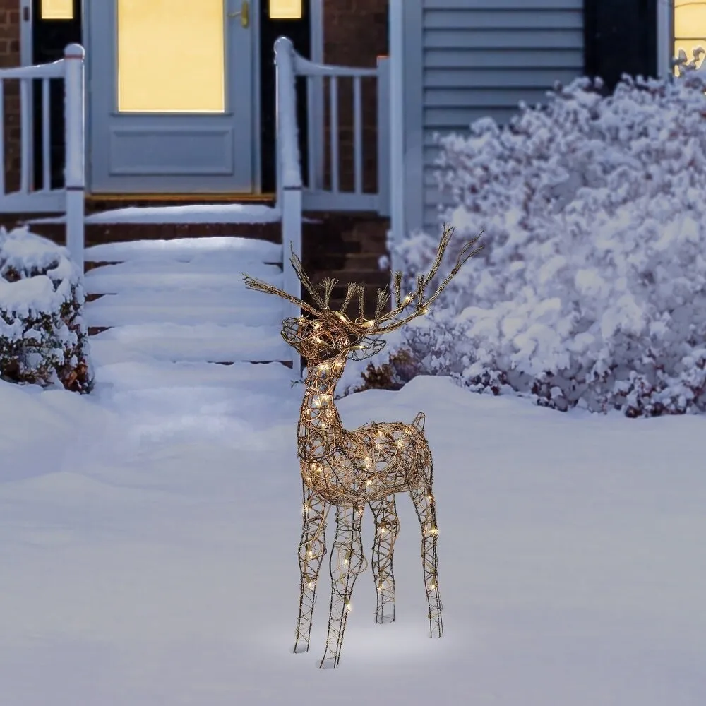 Standing Rattan Reindeer Decoration with White Halogen Lights