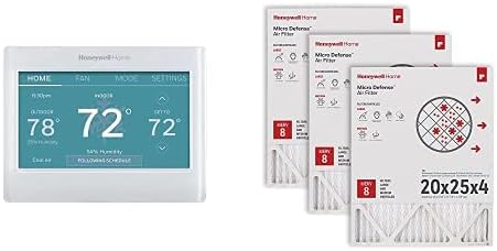 Honeywell Home RTH9600WF Smart Color Thermostat + Honeywell Home 20x25x4 MERV 8, AC Furnace Air Filter, 3 Pack