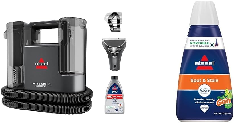 BISSELL® Little Green® Cordless Multi-Purpose Portable Deep Carpet and Upholstery Cleaner, 3682 + Spot & Stain with Febreze + Gain Original Scent Formula