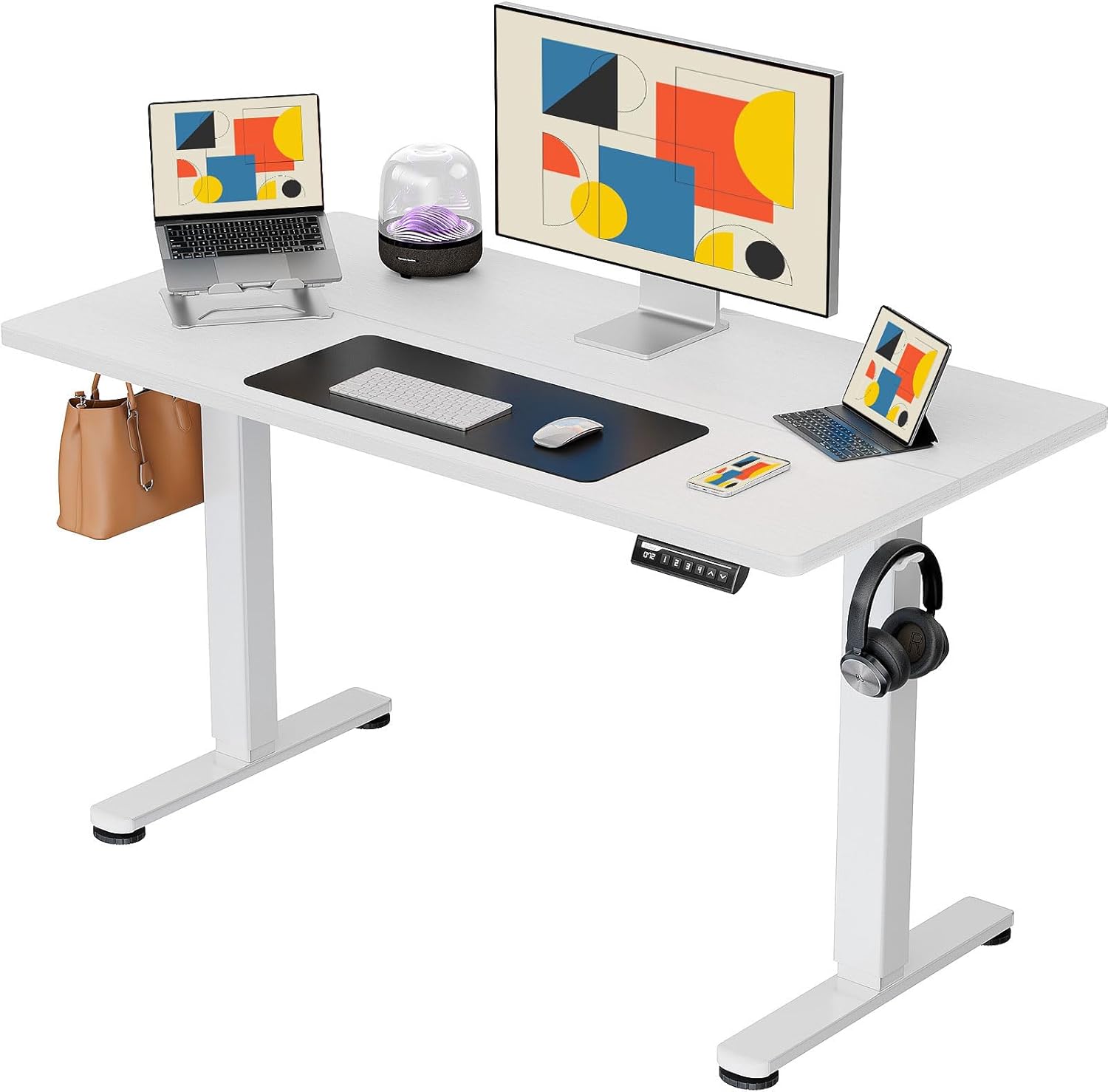 ErGear Height Adjustable Electric Standing Desk,Small Memory Computer Home Office Desk with Two-Piece Desktop (Light Vintage Brown)