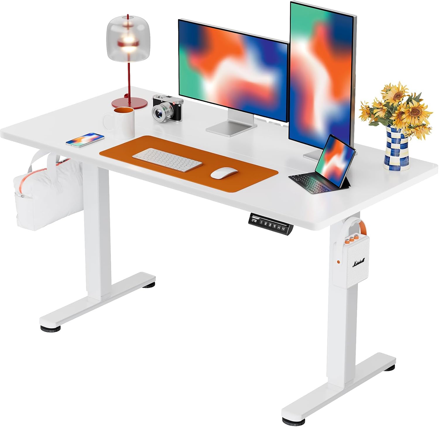ErGear Height Adjustable Electric Standing Desk,Small Memory Computer Home Office Desk with Two-Piece Desktop (Light Vintage Brown)
