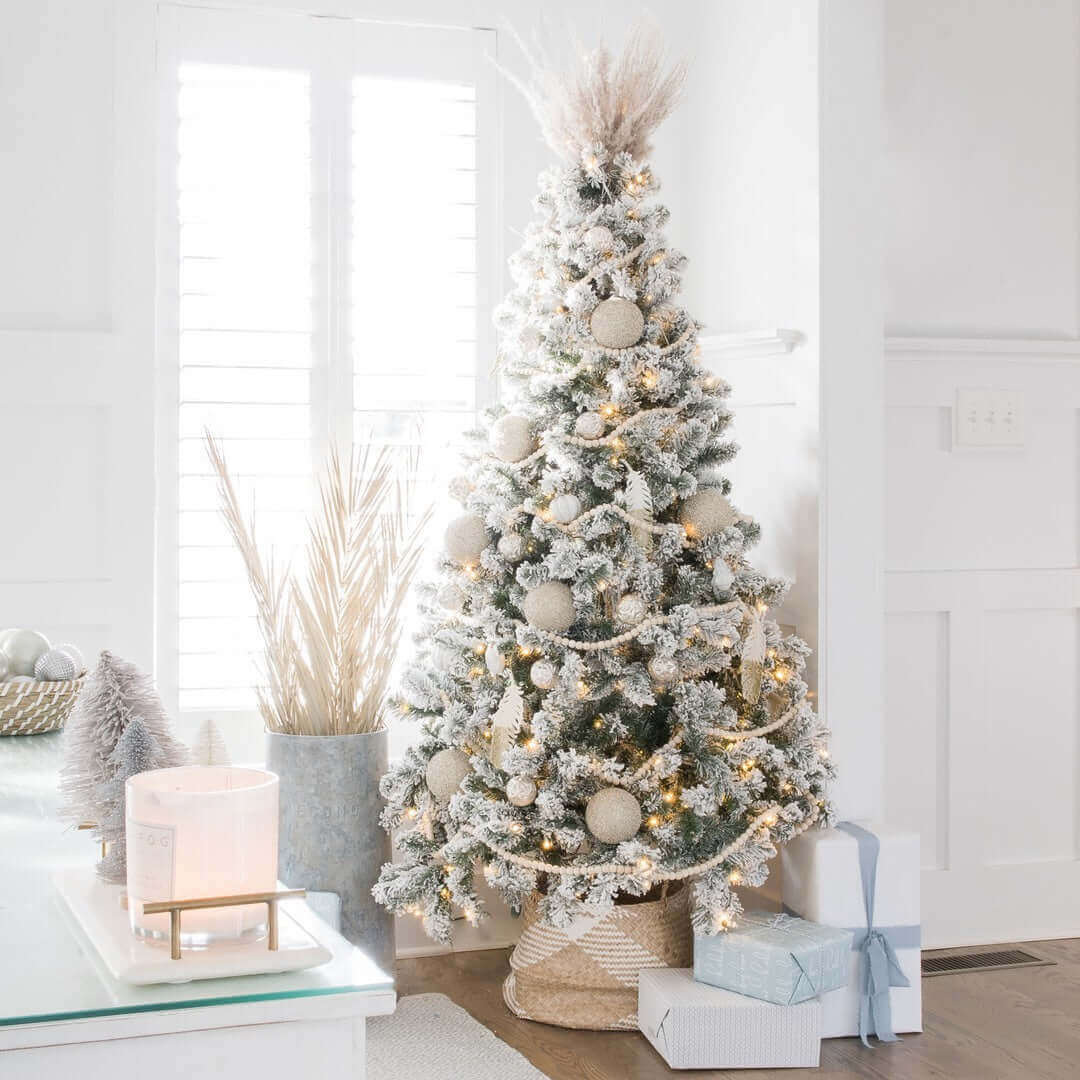 7' Prince Flock® Artificial Christmas Tree with 400 Warm White LED Lights